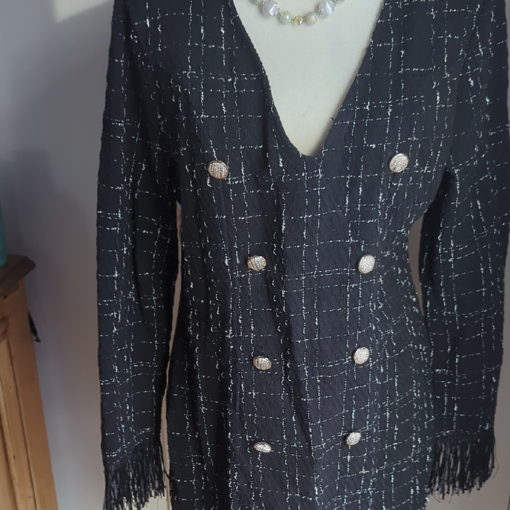 SHEIN Elegant Black and White Tweed Midi Dress - Picture 3 of 12